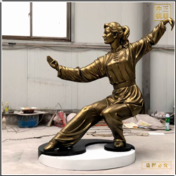 純銅美女練太極人物銅雕